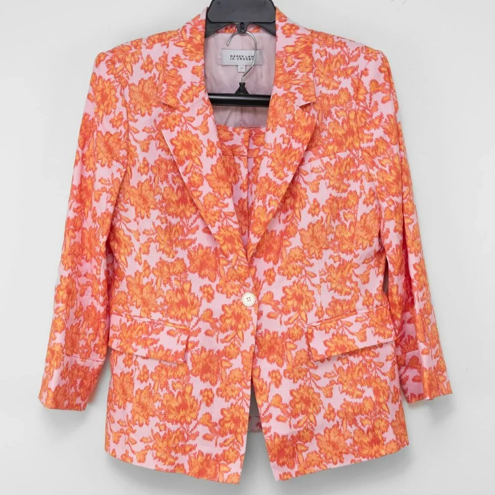 Derek Lam 10 Crosby Vadella Shorts & Irina Blazer Jacket Set Orange Pink Size 12 - Picture 2 of 16